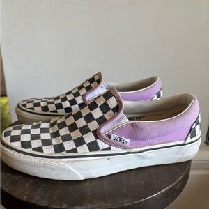 Vans Black and Purple Checkered Slip-On Shoes